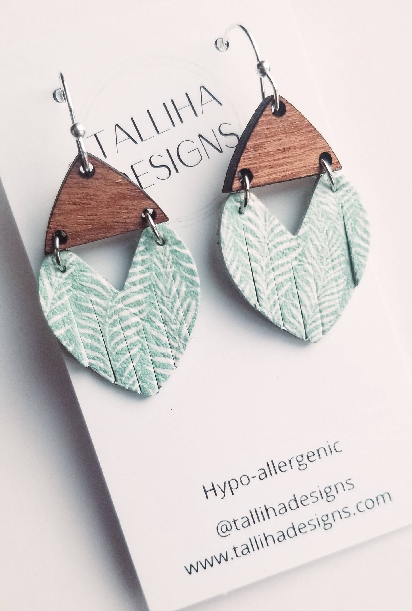 Seafoam Leaves Genuine Leather Stella Earrings: Large (~2")