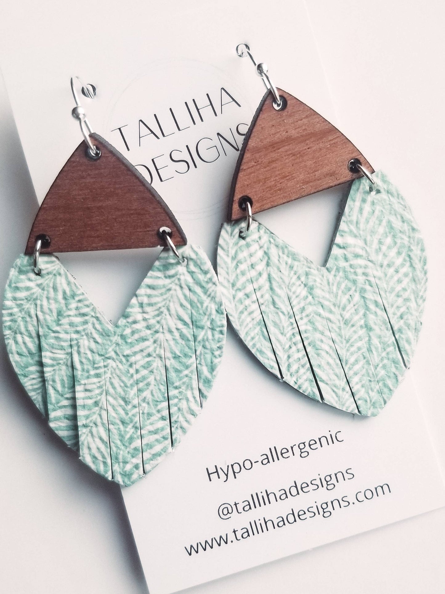 Seafoam Leaves Genuine Leather Stella Earrings: Large (~2")