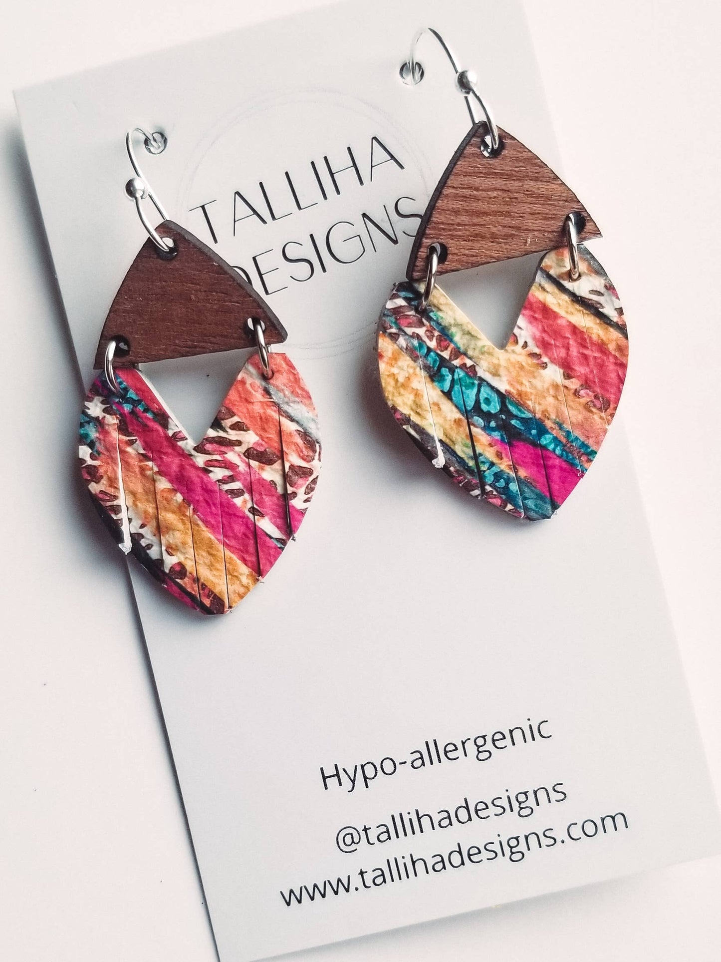Colorful Leopard Striped Stella Genuine Leather Earrings: Large (~2")