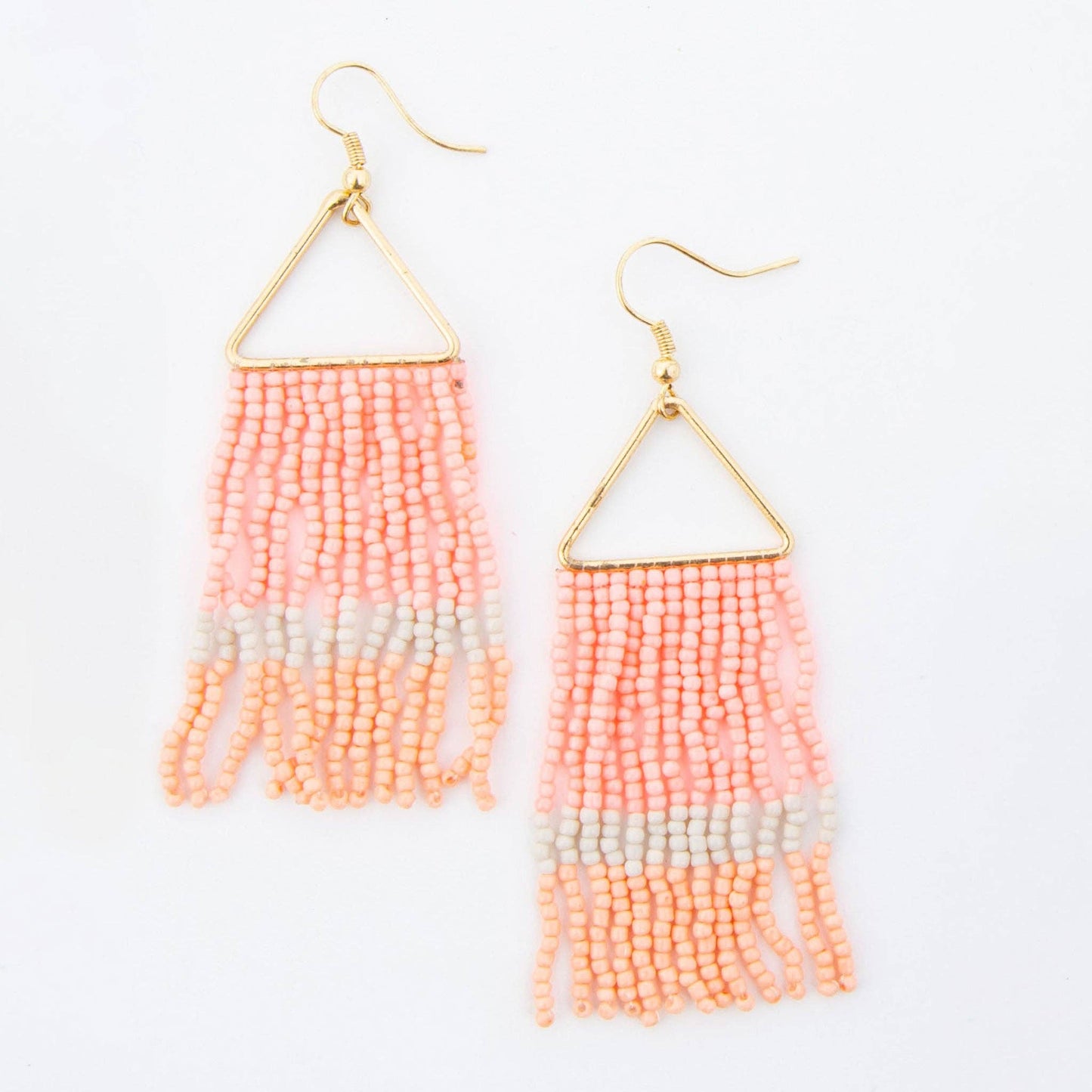 Beaded Earrings Irie Seed Bead Triangle Chandelier: Coral