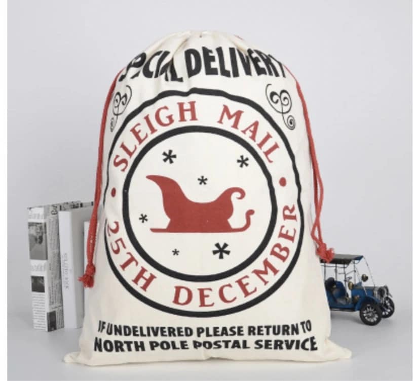 LARGE Santa Drawstring Sack - Sleigh Mail