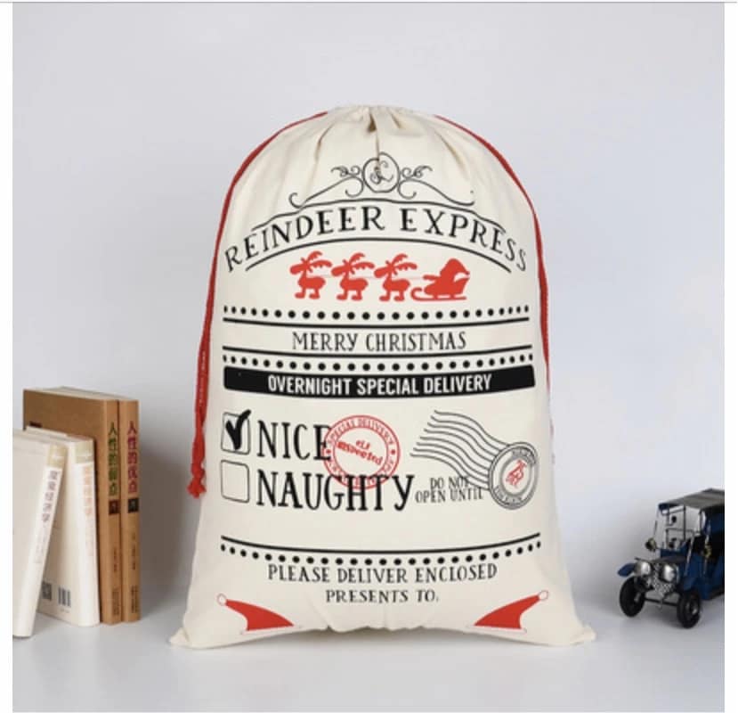 LARGE Santa Drawstring Sack - Reindeer Express