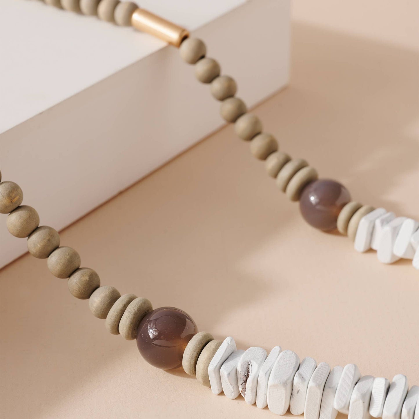 Wooden Beaded Stone Necklace GRAY