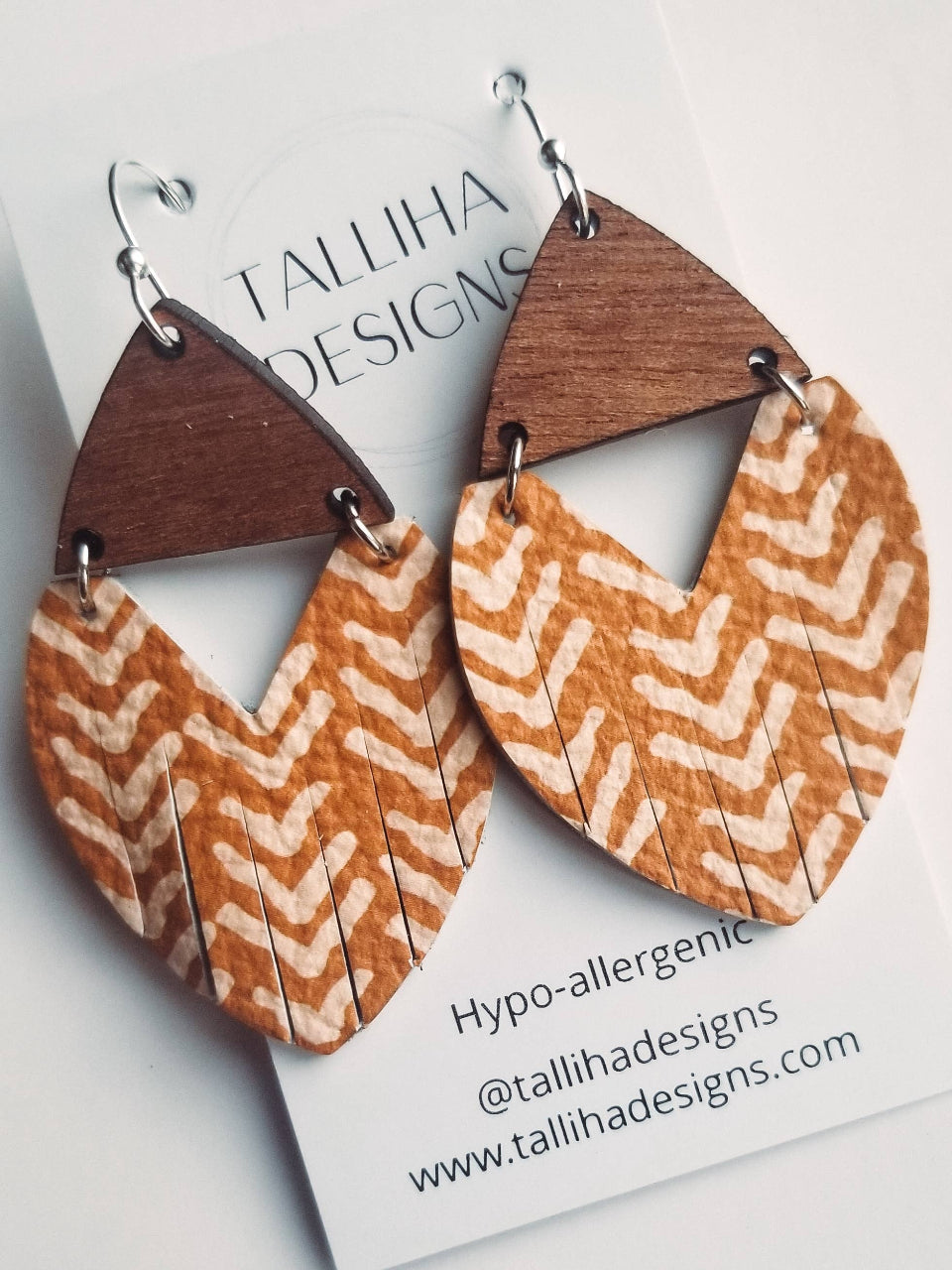 Mustard Broken Chevron Stella Genuine Leather Earrings: Large (~2")