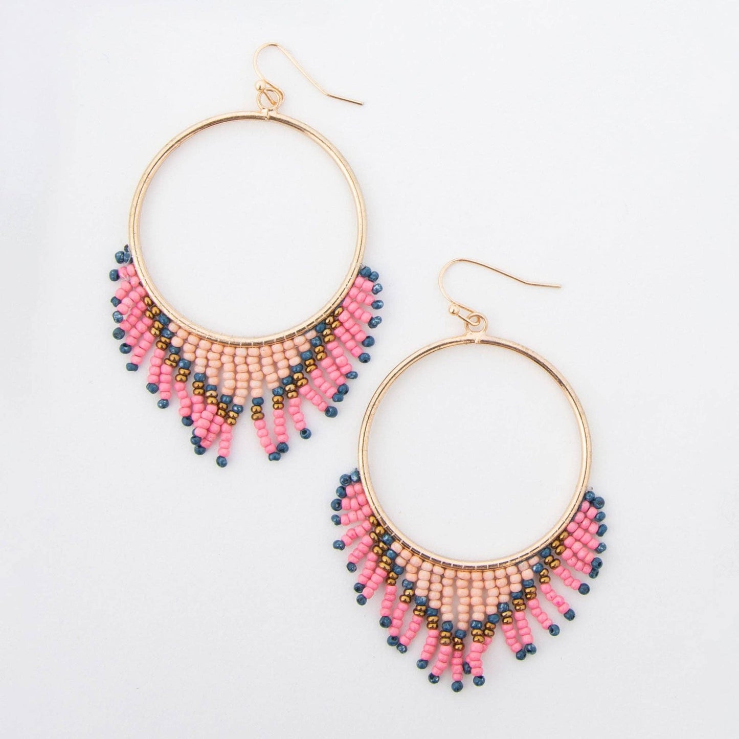 Irie Beaded Chandelier Hoop Drop Earrings: Rose