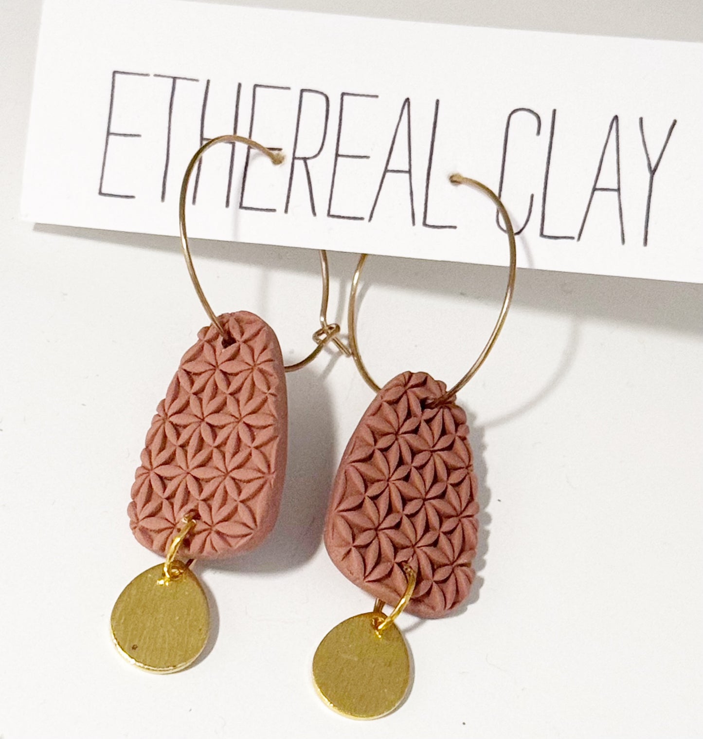 Flower Textured Clay Hoops : Terracotta