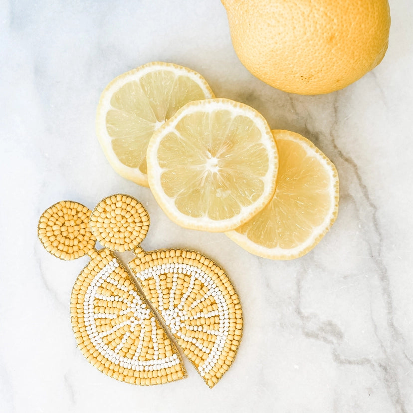 Large Lemon Slice Beaded Earrings