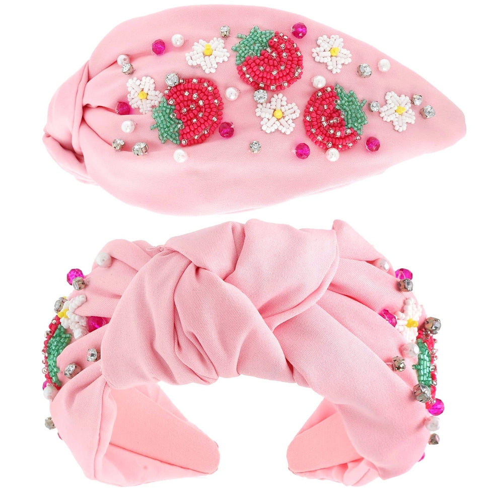 Kawaii Strawberry Beaded Top Knotted Headband