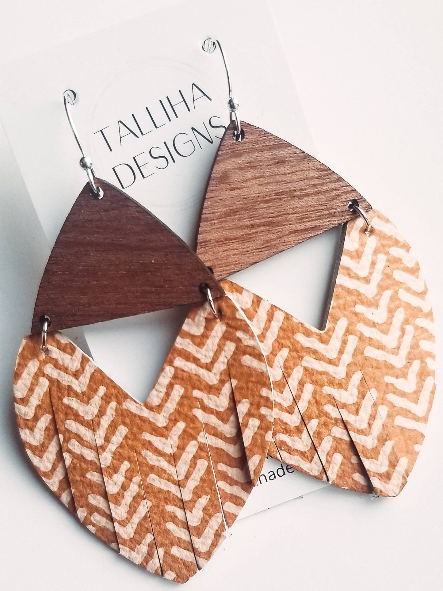 Mustard Broken Chevron Stella Genuine Leather Earrings: Large (~2")