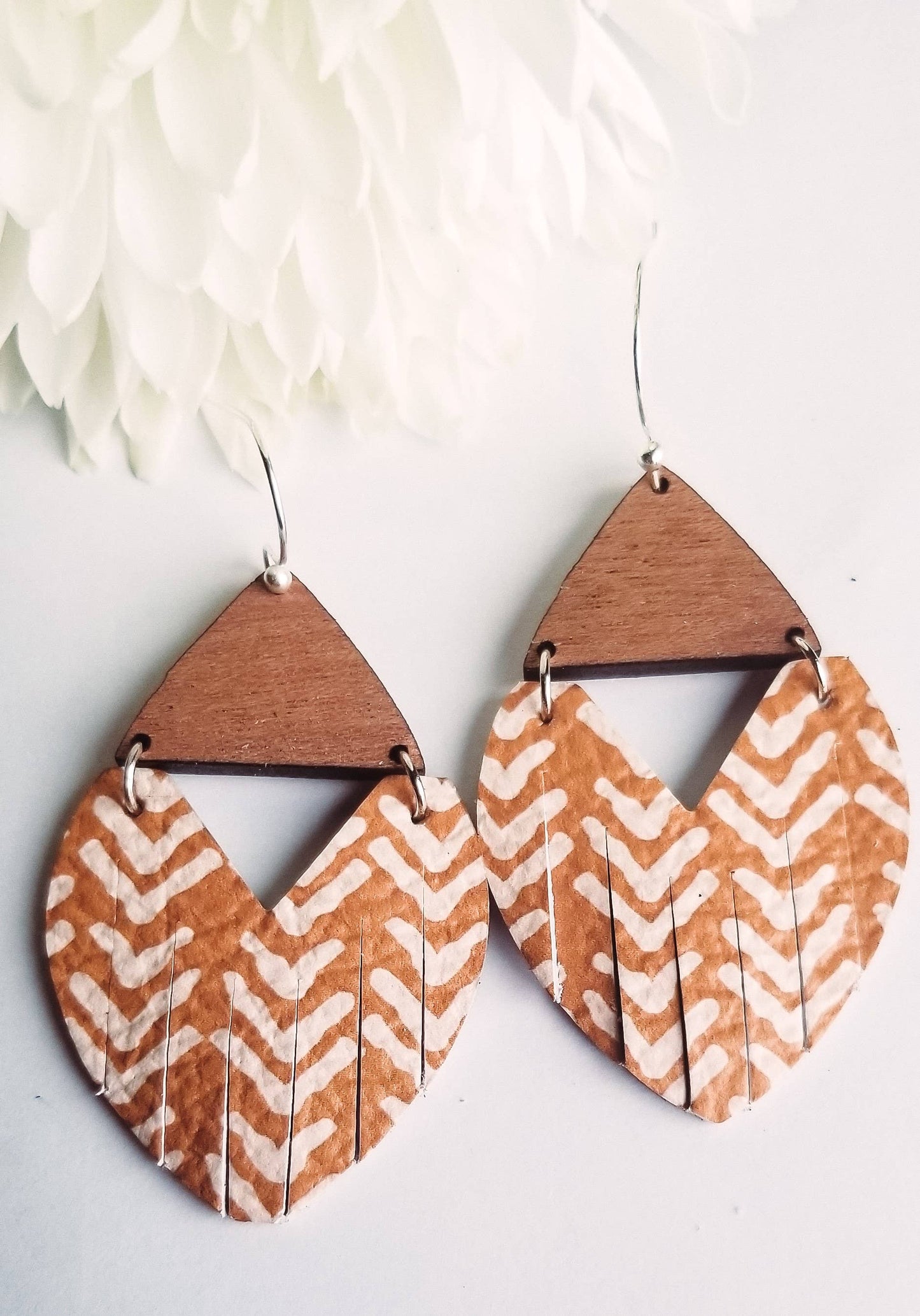 Mustard Broken Chevron Stella Genuine Leather Earrings: Large (~2")