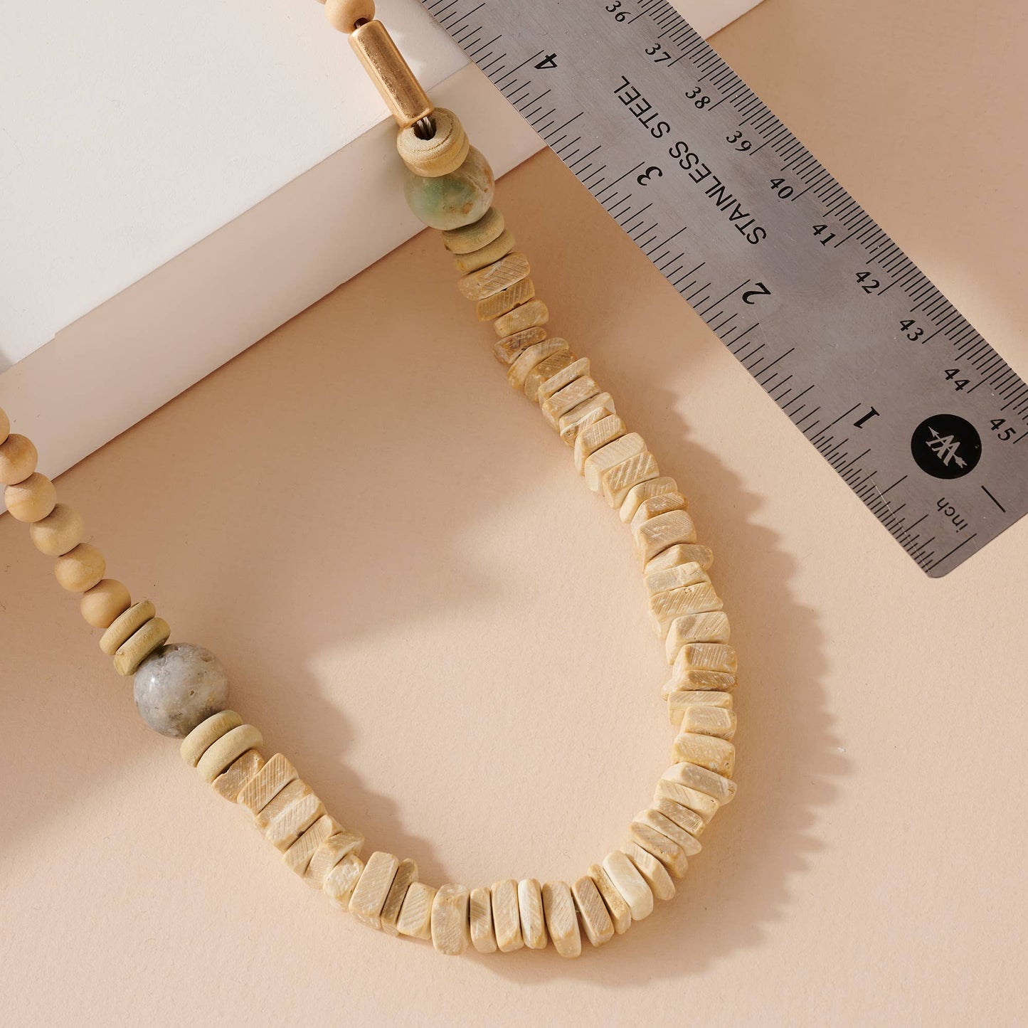 Wooden Beaded Stone Necklace NATURAL