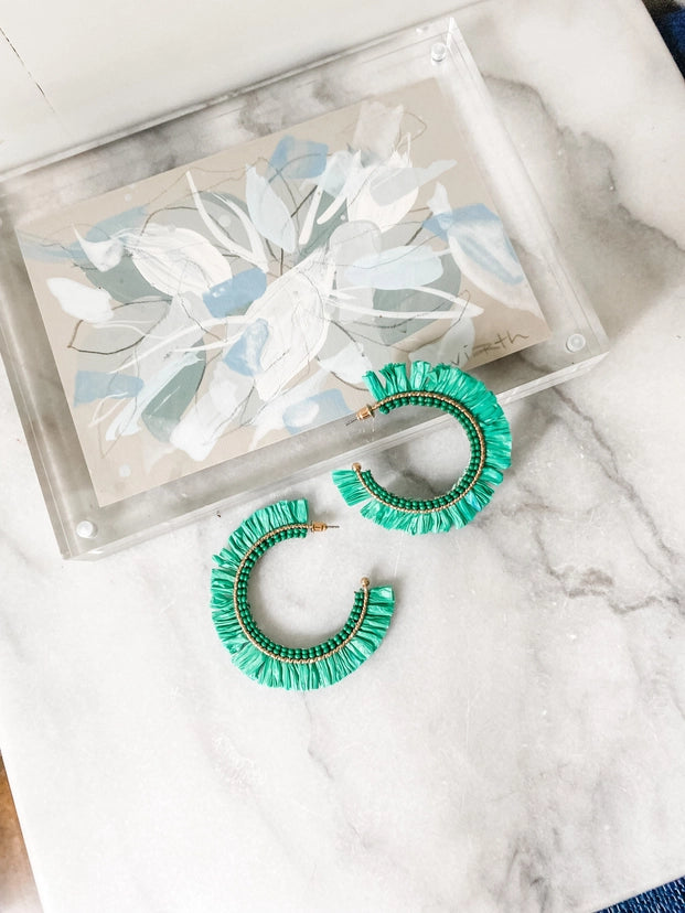 Beaded Raffia Large Gold Hoop