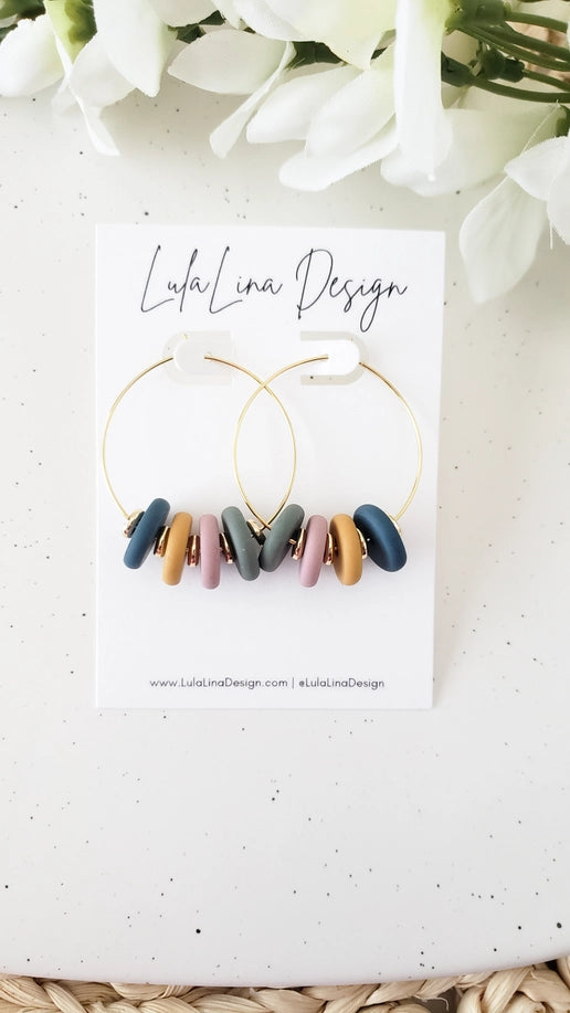 Clay Beaded Hoops | Spring Colors Earrings Gold Beaded