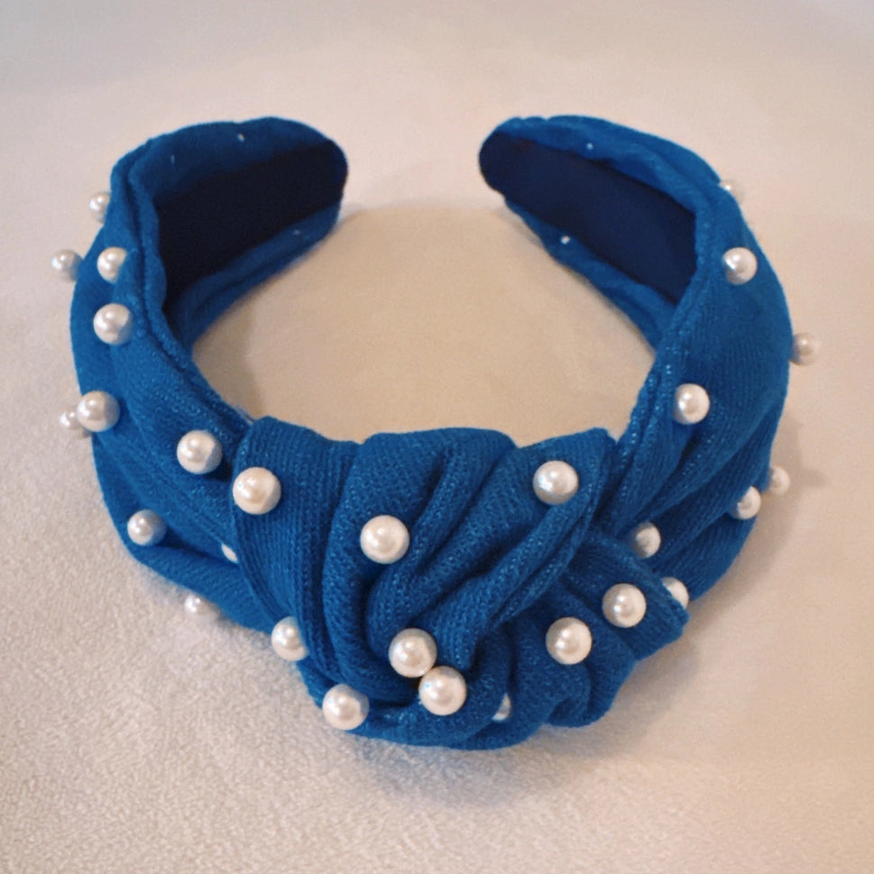 Blue Pearls Knotted Headband