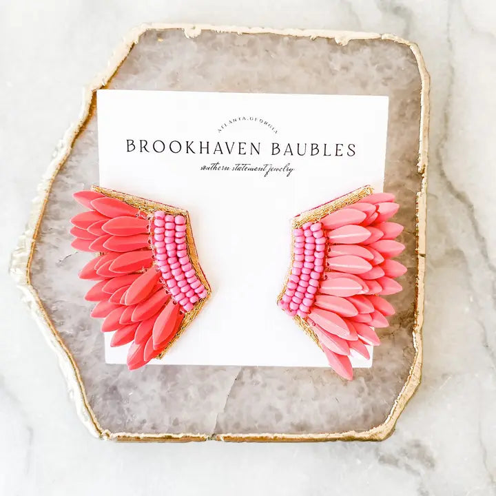 Pink Sequin Wing Beaded Earrings