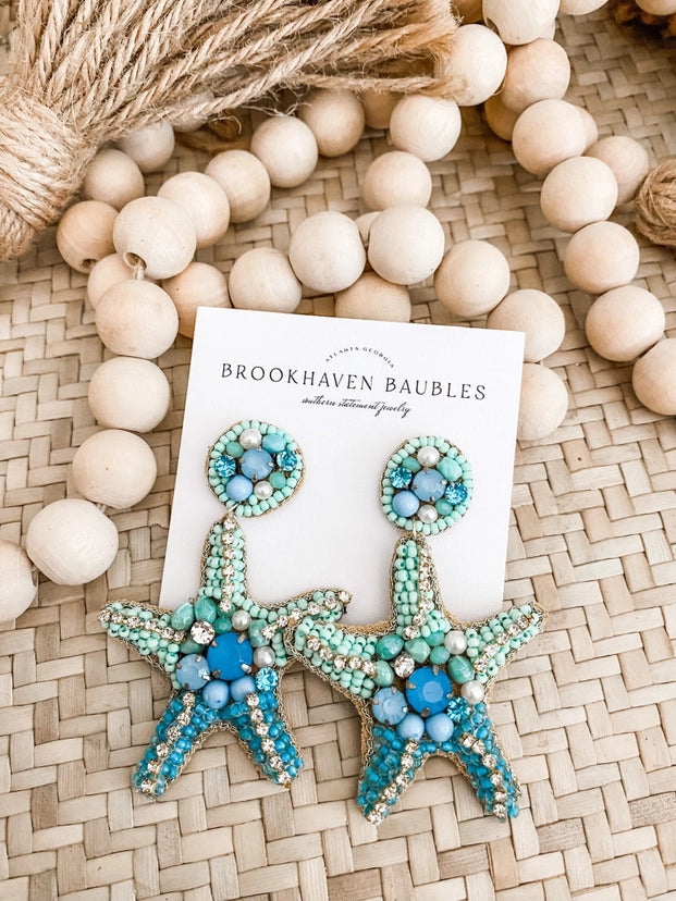Large Starfish Beaded Earrings