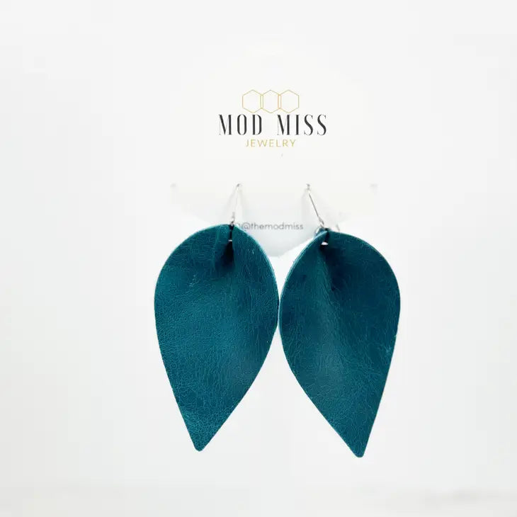 Leather Petal Earring "Dark Teal"