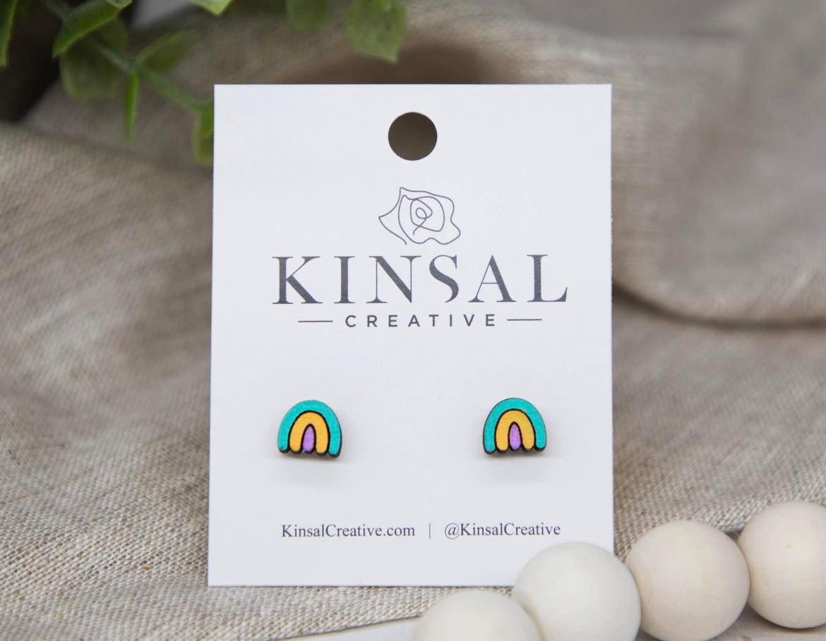 Mini Boho KIDS Wooden Studs (Rainbows)