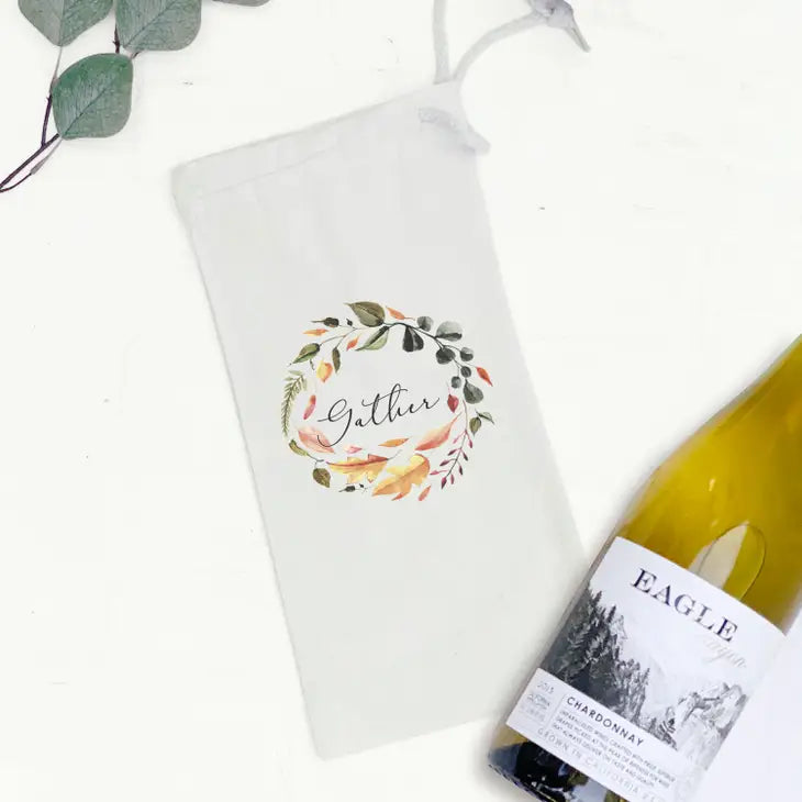 Gather Wreath - Thanksgiving Canvas Wine Bag