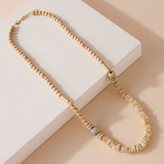 Wooden Beaded Stone Necklace NATURAL