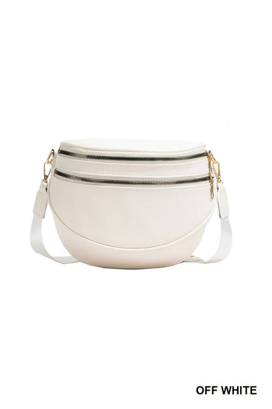 Vegan Leather Multi Pocket Crossbody Chest Bum Bag: OFF WHITE