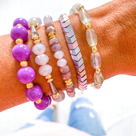 Luxe Lavender Bracelet Stack: On bracelet cards-*best for online / Fits 7" Wrist Comfortably- Standard Size