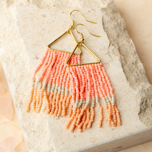 Beaded Earrings Irie Seed Bead Triangle Chandelier: Coral