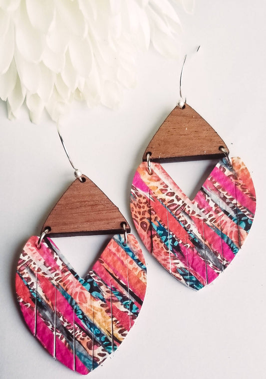 Colorful Leopard Striped Stella Genuine Leather Earrings: Large (~2")