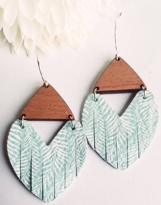 Seafoam Leaves Genuine Leather Stella Earrings: Large (~2")