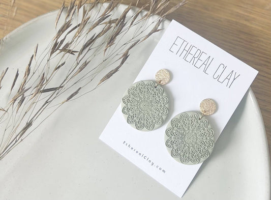 Boho Clay Earrings, Textured: Sage