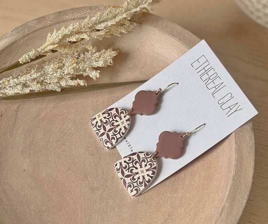 Fall Neutral Tones, Tile Inspired Clay Earrings
