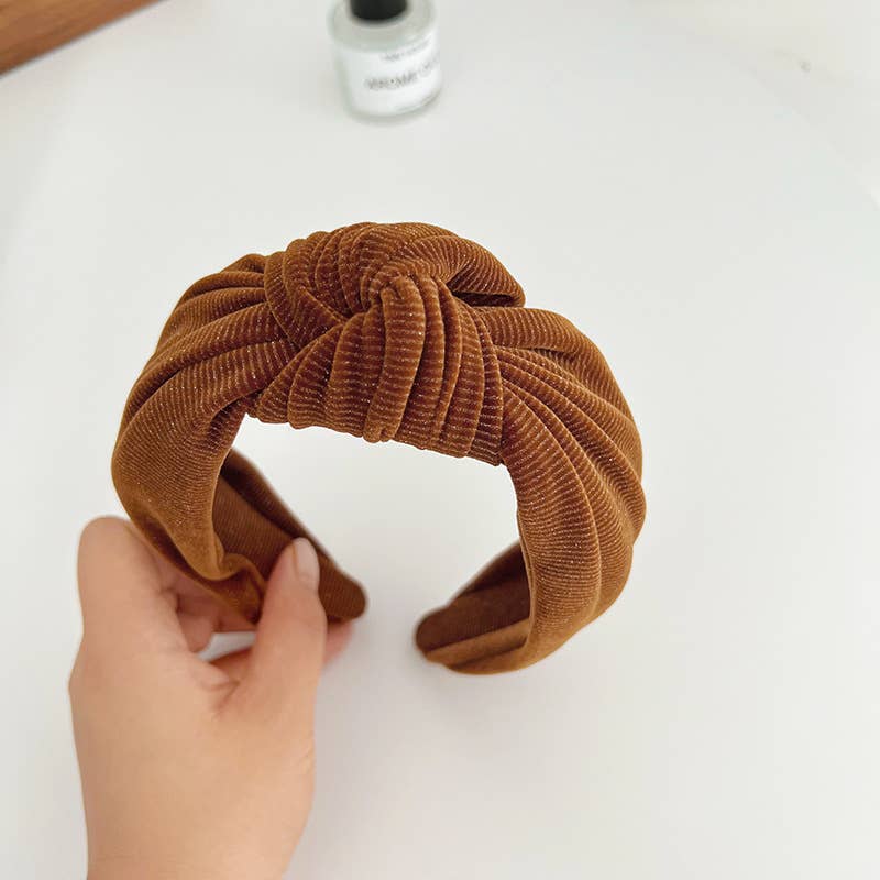 Corduroy Metallic Detail Wide Knot Headband: Assorted