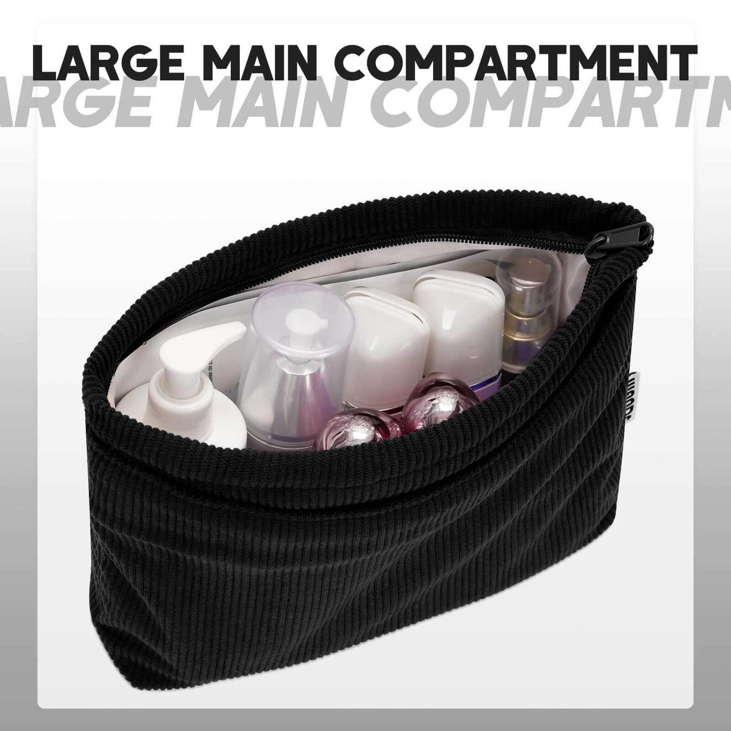 Corduroy Makeup Bag Zipper Pouch Small Objects Storage Bag: Black