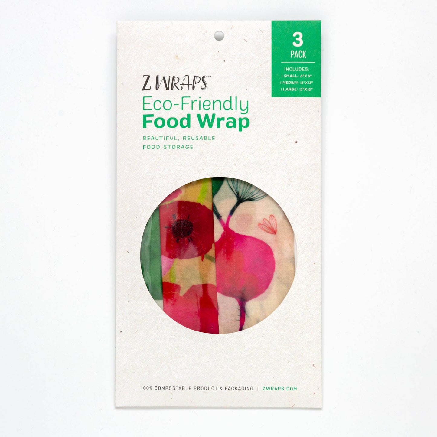 Z Wraps 3-Pack Reusable Beeswax Food Wrap in Mixed Designs