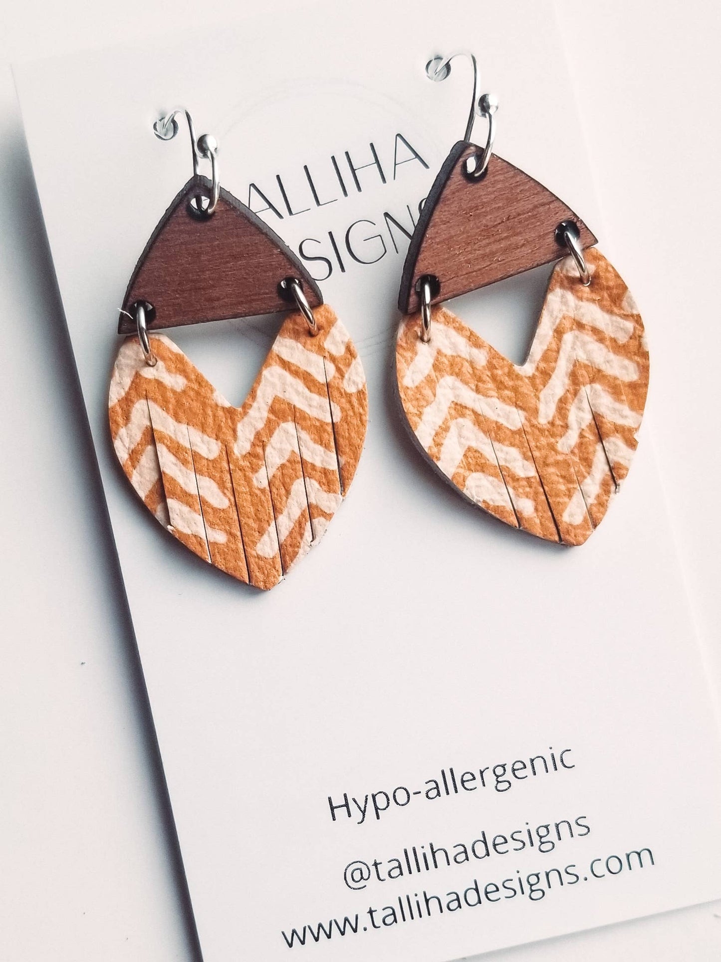 Mustard Broken Chevron Stella Genuine Leather Earrings: Large (~2")