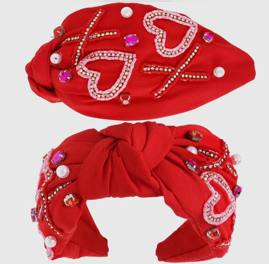 Valentines Knotted Embellished Headband: XOXO