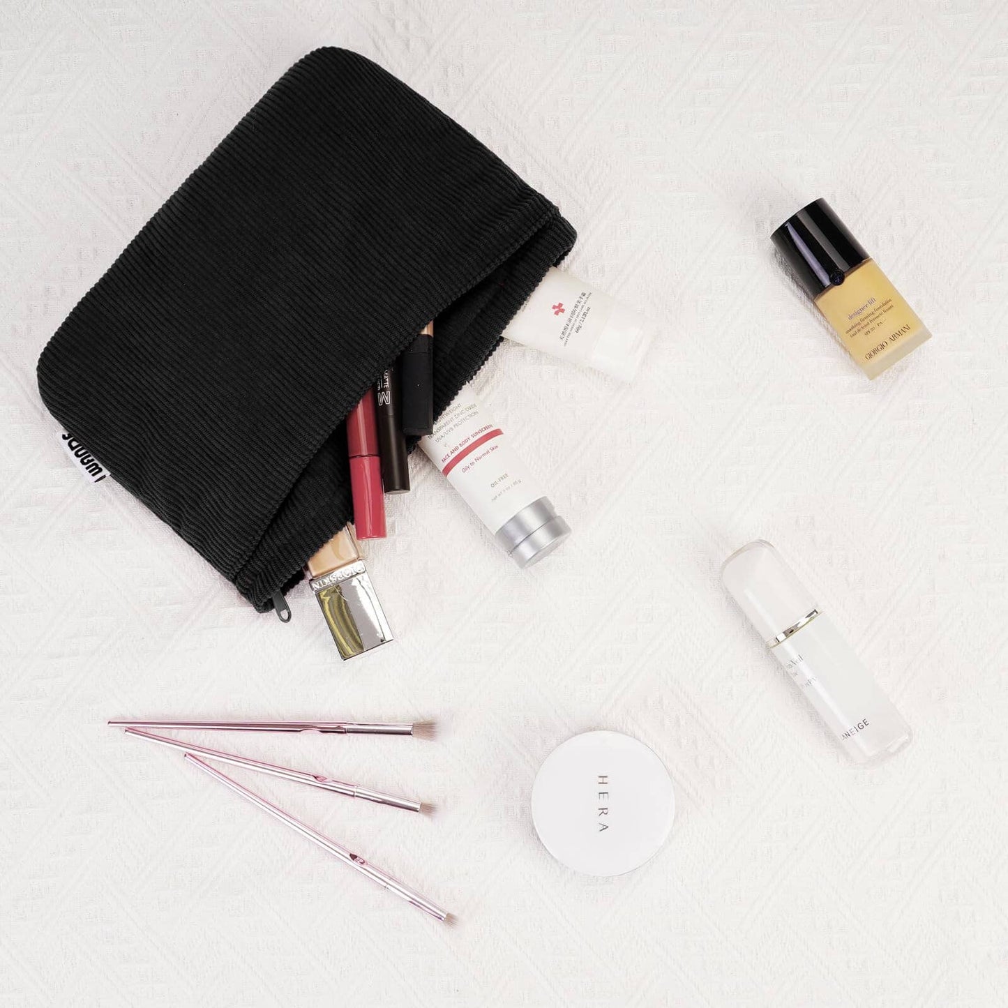 Corduroy Makeup Bag Zipper Pouch Small Objects Storage Bag: Black