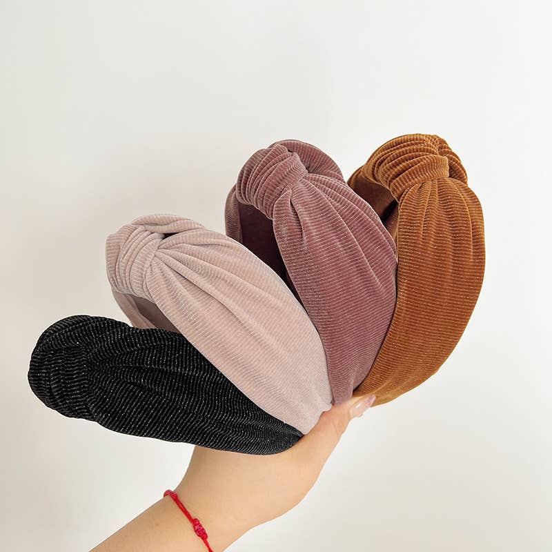 Corduroy Metallic Detail Wide Knot Headband: Assorted