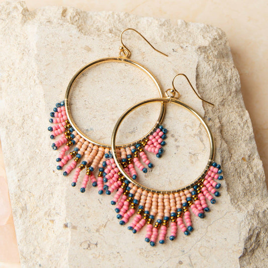 Irie Beaded Chandelier Hoop Drop Earrings: Rose