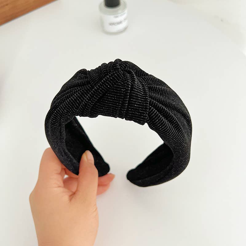 Corduroy Metallic Detail Wide Knot Headband: Assorted