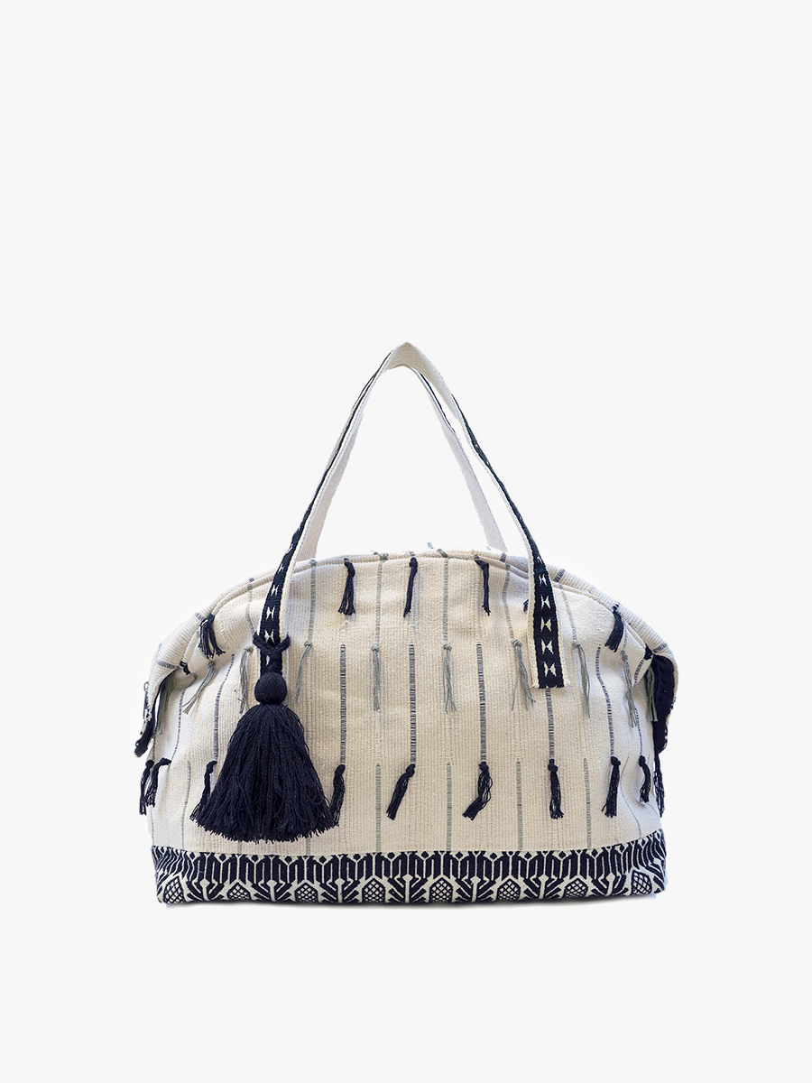 M2151 Felicia Cotton Tassel Weekender/Duffle Bag: Black/Ivory