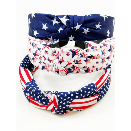 USA Flag American Patriotic Twisted  Headband: MIX COLOR / ONE(12)