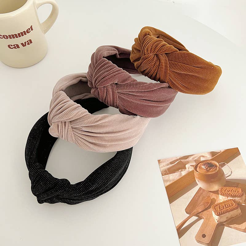 Corduroy Metallic Detail Wide Knot Headband: Assorted
