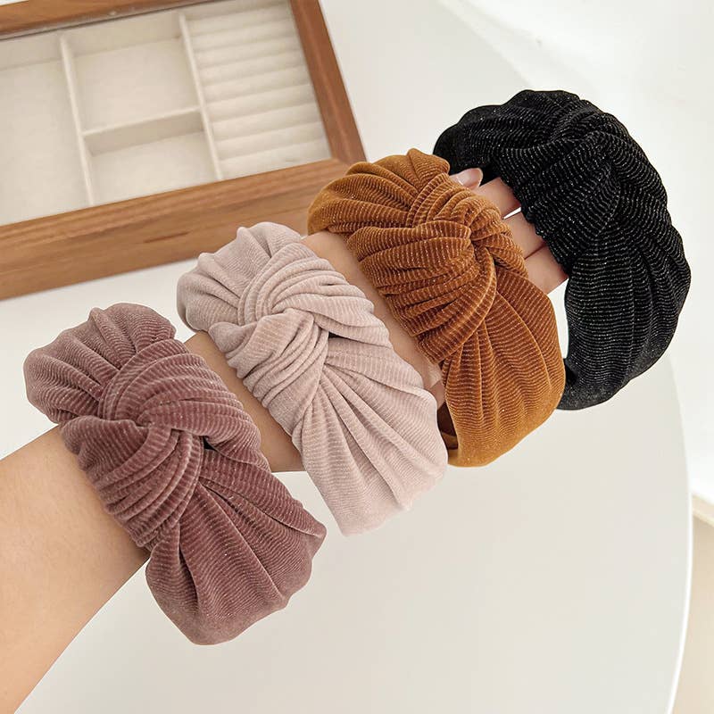 Corduroy Metallic Detail Wide Knot Headband: Assorted
