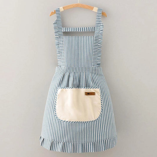 Stripe Cooking Linen Apron with Pockets