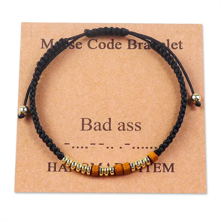 Bad A**: Morse Code Hand-Woven Wooden Bead Bracelets