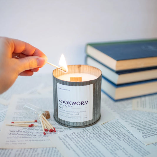 Bookworm Wood Wick Rustic Farmhouse Soy Candle (10 oz)