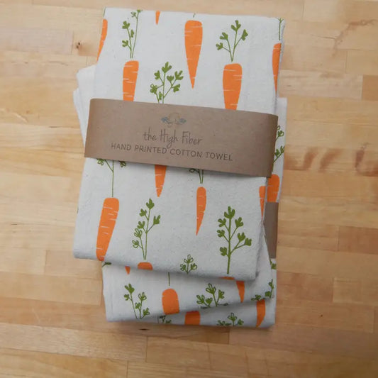 Carrot Hand-Printed Cotton Kitchen Towel