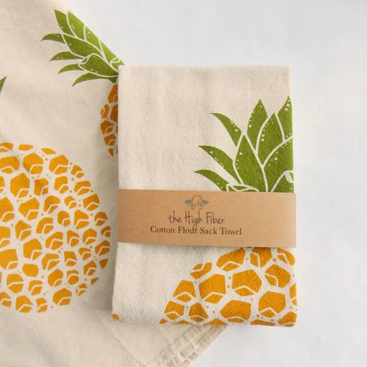 Pineapple Hand-Printed Cotton Kitchen Towel