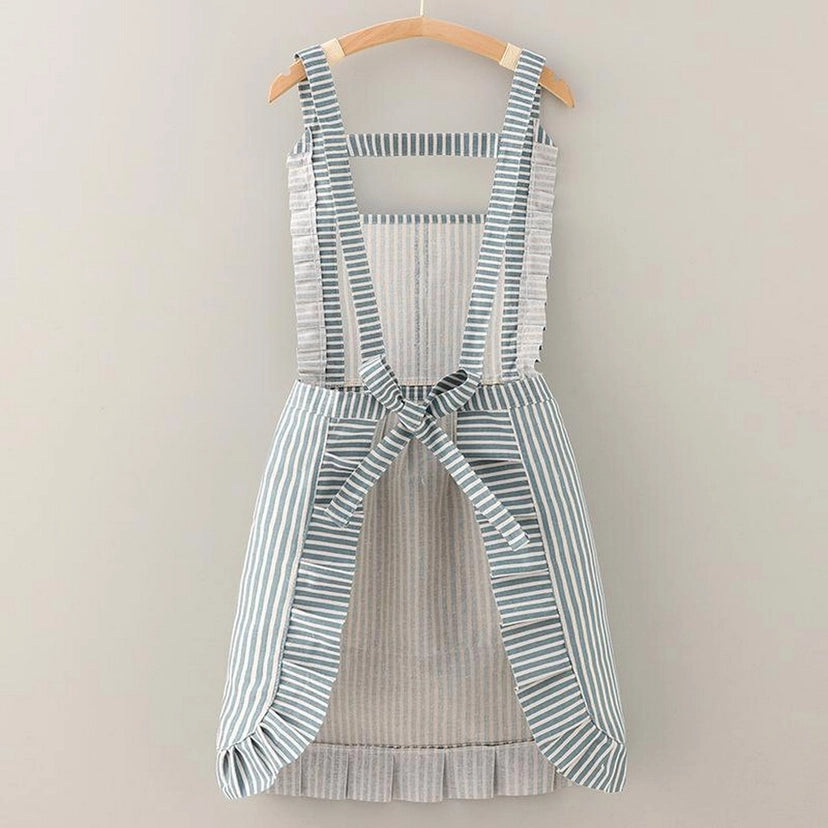Stripe Cooking Linen Apron with Pockets